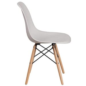 Flash Furniture Elon Series White Plastic Chair with Wooden Legs