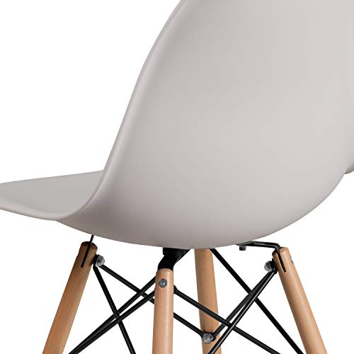 Flash Furniture Elon Series White Plastic Chair with Wooden Legs