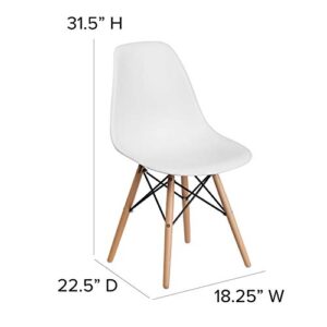 Flash Furniture Elon Series White Plastic Chair with Wooden Legs