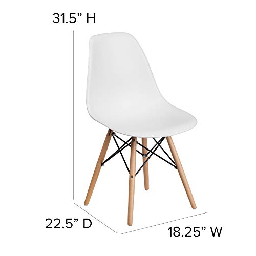 Flash Furniture Elon Series White Plastic Chair with Wooden Legs