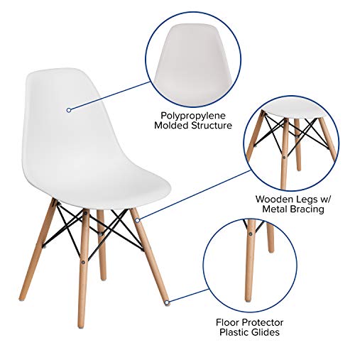 Flash Furniture Elon Series White Plastic Chair with Wooden Legs