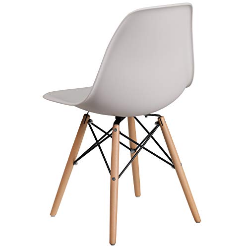 Flash Furniture Elon Series White Plastic Chair with Wooden Legs