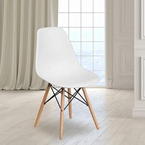 Flash Furniture Elon Series White Plastic Chair with Wooden Legs