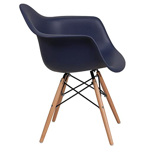 Flash Furniture Alonza Series Navy Plastic Chair with Wooden Legs