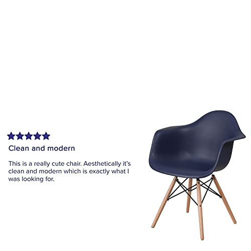 Flash Furniture Alonza Series Navy Plastic Chair with Wooden Legs