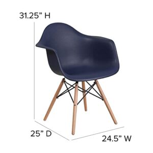 Flash Furniture Alonza Series Navy Plastic Chair with Wooden Legs