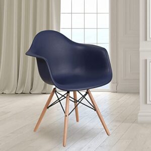 Flash Furniture Alonza Series Navy Plastic Chair with Wooden Legs