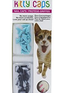 Kitty Caps Nail Caps for Cats | Safe, Stylish & Humane Alternative to Declawing | Stops Snags and Scratches, Medium (9-13 lbs), Black with Gray Tips & Baby Blue