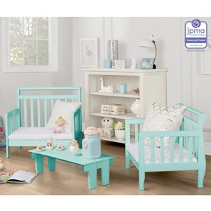 Dream On Me Emma 3-In-1 Convertible Toddler Bed In Mint, Converts To Two Chairs And-Table, Low To Floor Design, JPMA Certified, Non-Toxic Finishes, Safety Rails