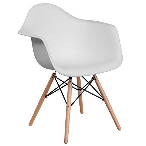 Flash Furniture Alonza Series White Plastic Chair with Wooden Legs