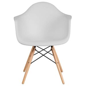 Flash Furniture Alonza Series White Plastic Chair with Wooden Legs