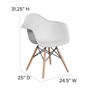 Flash Furniture Alonza Series White Plastic Chair with Wooden Legs