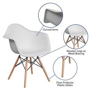 Flash Furniture Alonza Series White Plastic Chair with Wooden Legs