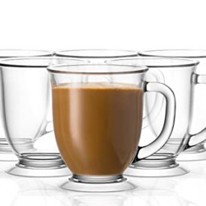 Kook Glass Coffee Mugs, with Handles, Clear Tea Cups, for Drinking Hot Beverages, Latte, Cappuccino, Espresso, Large Capacity, 15 oz, Set of 6