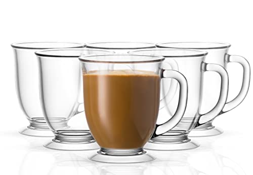 Kook Glass Coffee Mugs, with Handles, Clear Tea Cups, for Drinking Hot Beverages, Latte, Cappuccino, Espresso, Large Capacity, 15 oz, Set of 6