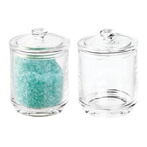 mdesign glass apothecary storage canister holder jar for bathroom vanity cabinet or counter organization - holds cotton swabs, bath salts, makeup, hair accessories - joli collection, 2 pack, clear