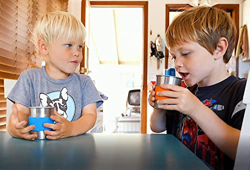 Stainless Steel Cups for Kids and Toddlers 8 oz. with Silicone Sleeves - Small Metal Cups for Home & Outdoor Activities, BPA Free Healthy Unbreakable Premium Metal Drinking Glasses (4-Pack)