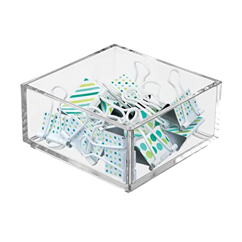 mDesign Plastic Square Desk Organizer Tray for Home Office, Drawers, Desktop, Holder for Pens, Paper Clips, Office Supply Accessory - Lumiere Collection - 6 Pack - Clear