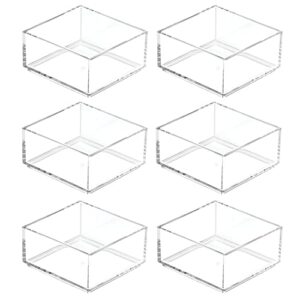 mDesign Plastic Square Desk Organizer Tray for Home Office, Drawers, Desktop, Holder for Pens, Paper Clips, Office Supply Accessory - Lumiere Collection - 6 Pack - Clear