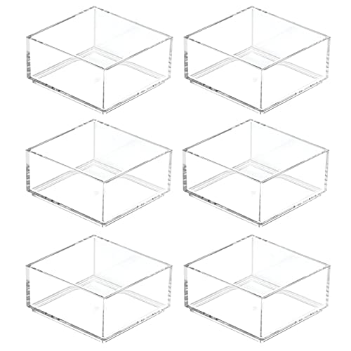 mDesign Plastic Square Desk Organizer Tray for Home Office, Drawers, Desktop, Holder for Pens, Paper Clips, Office Supply Accessory - Lumiere Collection - 6 Pack - Clear