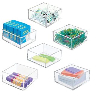 mdesign plastic square desk organizer tray for home office, drawers, desktop, holder for pens, paper clips, office supply accessory - lumiere collection - 6 pack - clear