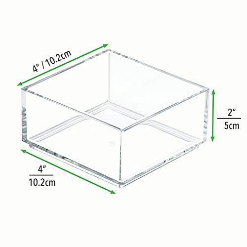 mDesign Plastic Square Desk Organizer Tray for Home Office, Drawers, Desktop, Holder for Pens, Paper Clips, Office Supply Accessory - Lumiere Collection - 6 Pack - Clear