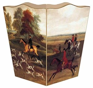 marye-kelley- english hunt scene wastepaper basket, wood wastepaper basket, decoupage, handmade, made in the usa