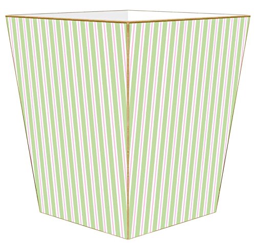Marye-Kelley WB1145- Green & Pink Stripe Wastepaper Basket