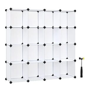 songmics cube storage organizer, set of 16 plastic cubes, book shelf, closet organizers and storage, room organization, shelving for bedroom living room, 12.2 x 48.4 x 48.4 inches, white ulpc44l