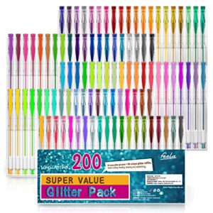 feela 200 pack glitter gel pens set 100 gel pen plus 100 refills for adult coloring books drawing art markers