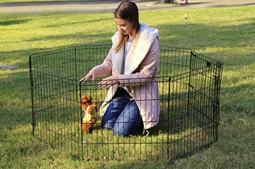 PEEKABOO Dog Pen Pet Playpen Dog Fence Indoor Foldable Metal Wire Exercise Puppy Play Yard Pet Enclosure Outdoor 8 Panels 24 Inch (Only Black playpen)