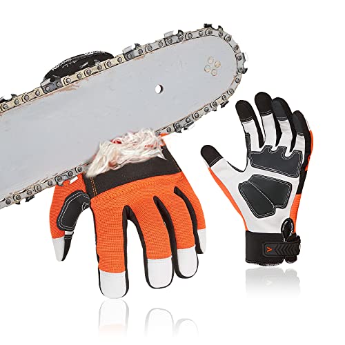 Vgo 1-Pair Chainsaw Work Gloves Saw Protection on Left Hand Back (Size L, Orange, GA8912)