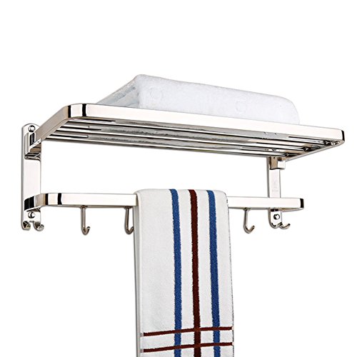 Candora Wall Mounted Shelf Towel Rack 100% 304 Stainless Steel Towel Shelf Towel Holder with 9 Hooks (24in/60cm, A #)