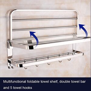 Candora Wall Mounted Shelf Towel Rack 100% 304 Stainless Steel Towel Shelf Towel Holder with 9 Hooks (24in/60cm, A #)