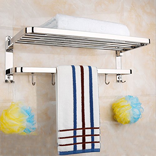 Candora Wall Mounted Shelf Towel Rack 100% 304 Stainless Steel Towel Shelf Towel Holder with 9 Hooks (24in/60cm, A #)