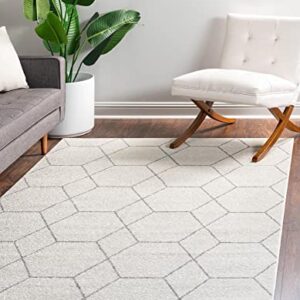 Unique Loom Trellis Frieze Collection Area Rug - Geometric (4' 1" x 6' 1", Ivory/ Gray)