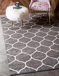 unique loom trellis frieze collection area rug - rounded (5' 1" x 8', dark gray/ ivory)