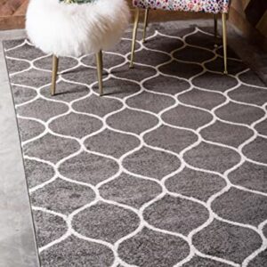 Unique Loom Trellis Frieze Collection Area Rug - Rounded (5' 1" x 8', Dark Gray/ Ivory)