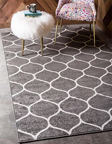 Unique Loom Trellis Frieze Collection Area Rug - Rounded (5' 1" x 8', Dark Gray/ Ivory)