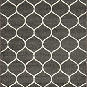 Unique Loom Trellis Frieze Collection Area Rug - Rounded (5' 1" x 8', Dark Gray/ Ivory)