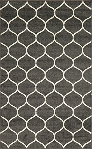 Unique Loom Trellis Frieze Collection Area Rug - Rounded (5' 1" x 8', Dark Gray/ Ivory)