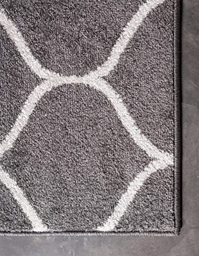 Unique Loom Trellis Frieze Collection Area Rug - Rounded (5' 1" x 8', Dark Gray/ Ivory)