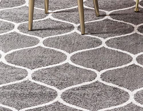 Unique Loom Trellis Frieze Collection Area Rug - Rounded (5' 1" x 8', Dark Gray/ Ivory)