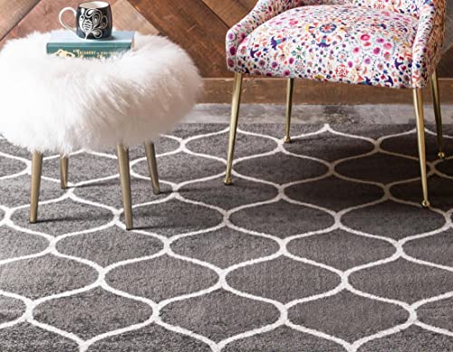 Unique Loom Trellis Frieze Collection Area Rug - Rounded (5' 1" x 8', Dark Gray/ Ivory)