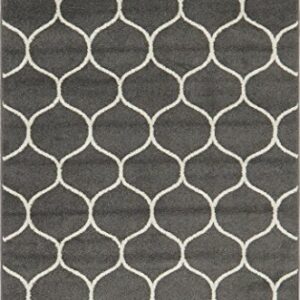 Unique Loom Trellis Frieze Collection Area Rug - Rounded (4' 1" x 6' 1", Dark Gray/ Ivory)