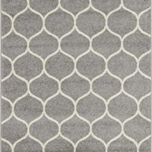 Unique Loom Trellis Frieze Collection Area Rug - Rounded (4' 1" x 6' 1", Light Gray/ Ivory)