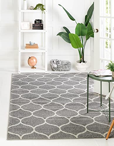 Unique Loom Trellis Frieze Collection Area Rug - Rounded (4' 1" x 6' 1", Light Gray/ Ivory)