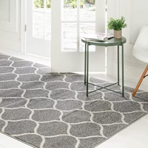 Unique Loom Trellis Frieze Collection Area Rug - Rounded (4' 1" x 6' 1", Light Gray/ Ivory)