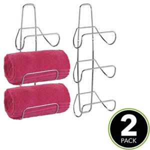 mDesign Metal Wall Mount 3 Level Bathroom Towel Rack Holder & Organizer - for Storage of Towels, Washcloths, Hand Towels, Robes - 2 Pack - Chrome