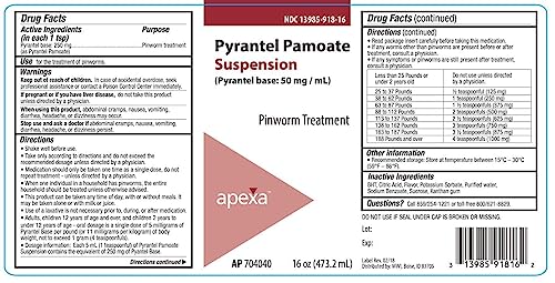 Apexa Pyrantel Pamoate Suspension, 50mg / mL, 16 Ounce